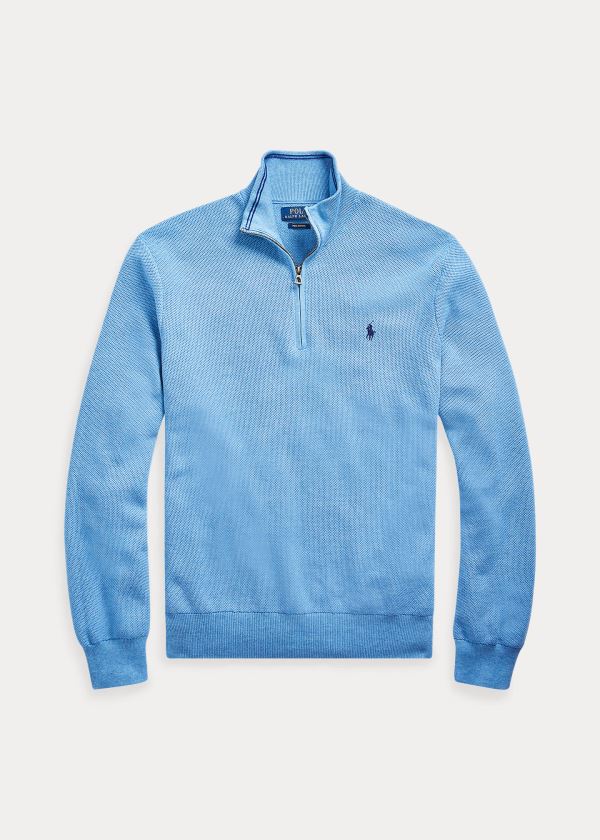 Sueter Polo Ralph Lauren Hombre Azul Rey Azules - Cotton Half-Zip - TJCZG8045